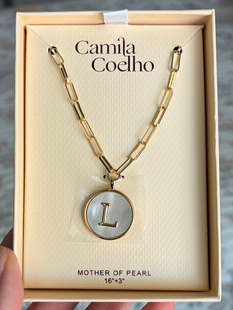 Camila Coelho Gold Mother-Of-Pearl 'L' Disc Pendant Necklace